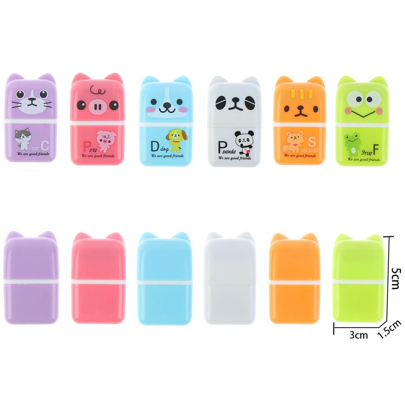 Xgood 24 Pieces Erasers Roller Erasers Portable Cube Pencil Flexible Rubber Cute Animal Durable Soft Eraser Gift Eraser with Roller Cases for School, Office, Kids(6 Patterns) - Image 3
